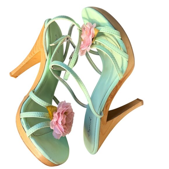 Qupid High Heel Sandals Womens 10 Mint Faux Leather Floral Open Toe - Picture 6 of 12